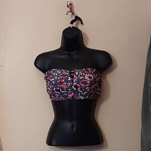 Xhilaration Blue With Red Floral Print Bustier Crop Top Size D/DD